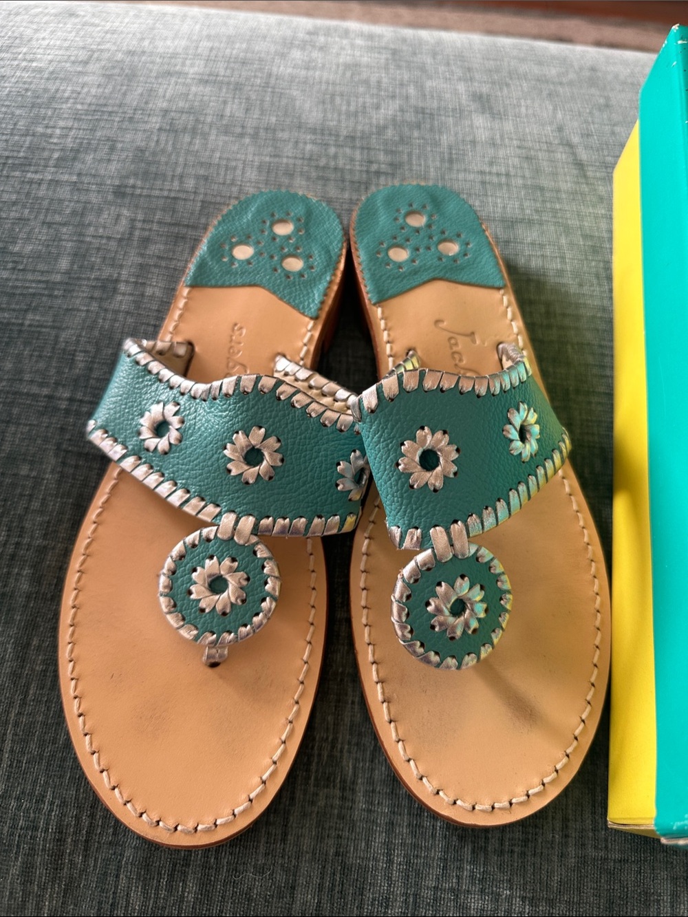 Jack Rogers Teal Leather Monte Carlo Sandals with Silver Accents